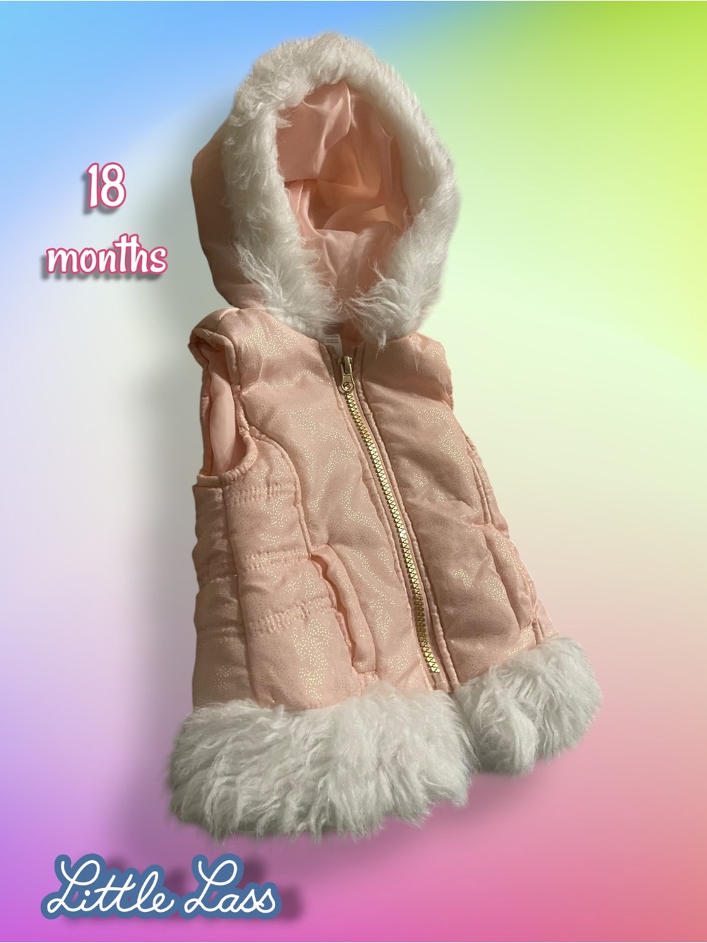 Little Lass Blush Pink Faux-Fur Hooded Puffer Vest 18 months